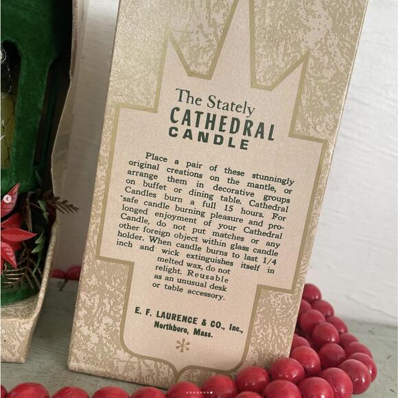 Vintage Green Flocked Cathedral Candle New Old Stock USA CHOICE of ONE - Picture 8 of 8